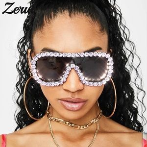 Colorful Diamond Women Rhinestone Sun Glasses Vintage Oversized Eyeglasses